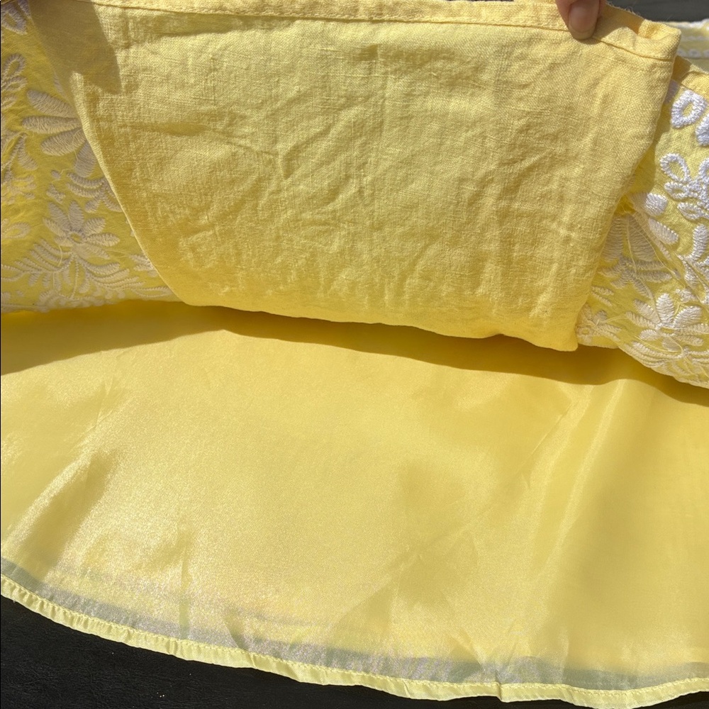 SilkLand Yellow A-Line Skirt with White Embroidery Button/Zip - Picture 10 of 10